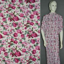 Трикотаж белый с розовыми розами ш.160