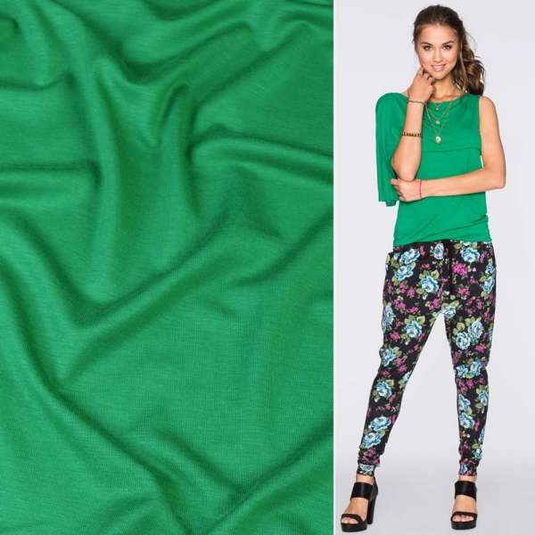 Трикотаж вискозный стрейч зеленый яркий ш.170