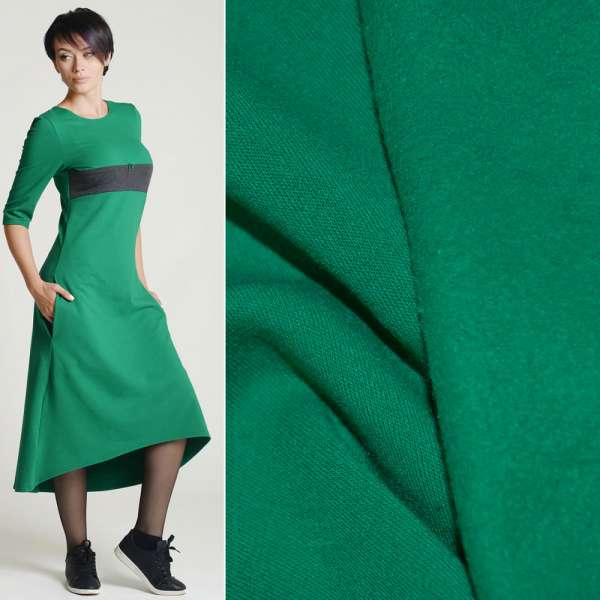 Трикотаж на флисе зелено-бирюзовый ш.160