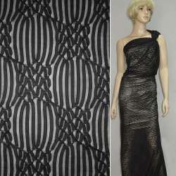 Трикотаж черный с ажурными полосками ш.160