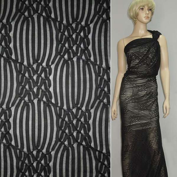 Трикотаж черный с ажурными полосками ш.160