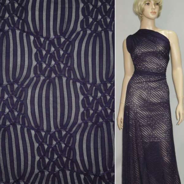 Трикотаж синий с ажурными полосками ш.160