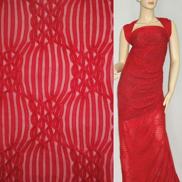 Трикотаж красный с ажурными полосками ш.160