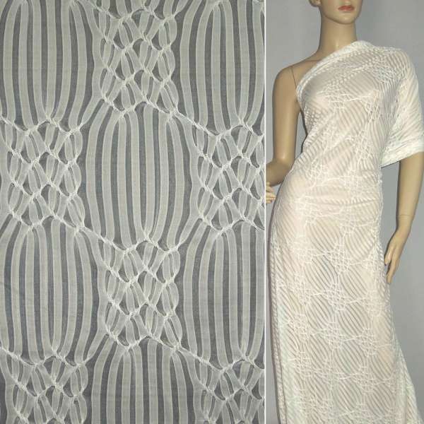 Трикотаж молочный с ажурными полосками ш.160