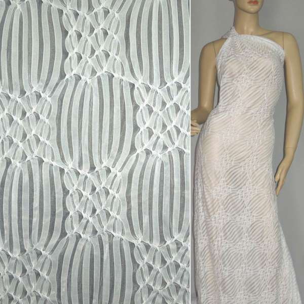 Трикотаж белый с ажурными полосками ш.160