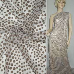 Трикотаж молочный в коричневый горох деворе ш.150