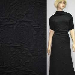 Трикотаж Фукра черный с розами ш.140