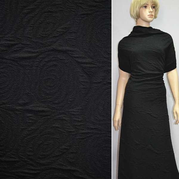 Трикотаж фукра чорний з трояндами ш.140