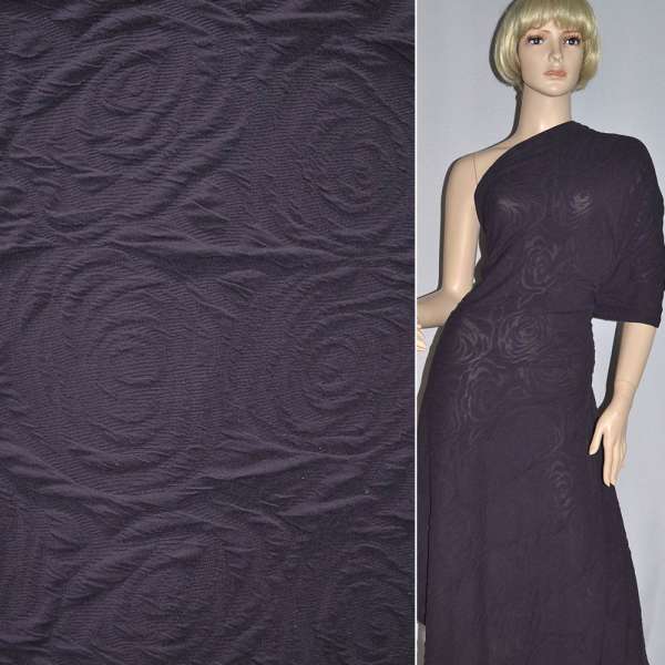 Трикотаж Фукра фиолетовый с розами ш.140