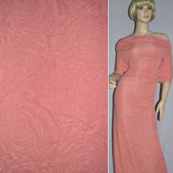 Трикотаж Фукра коралловый с розами ш.140