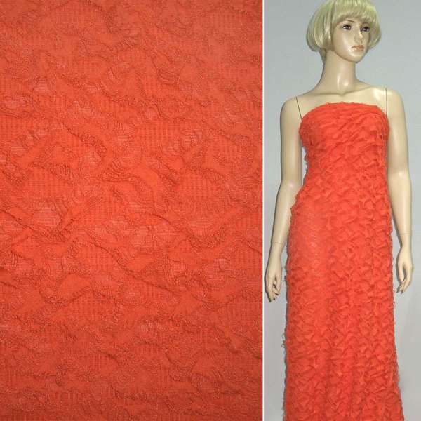 Трикотаж оранжево-красный рваный ш.150