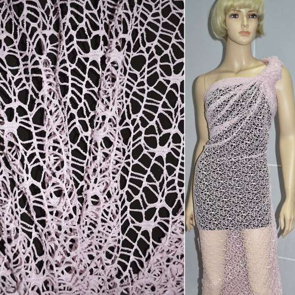 Сетка кружево паутинка розовая бледная ш.150