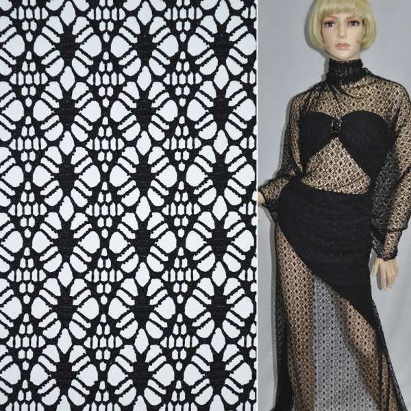 Сетка кружево цветок черная ш.160