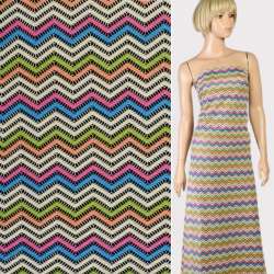 Трикотаж ажурный зигзаг молочно-розово-голубой, ш.135