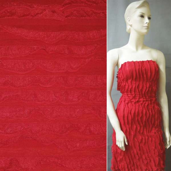 Трикотаж красный с рюшами ш.150