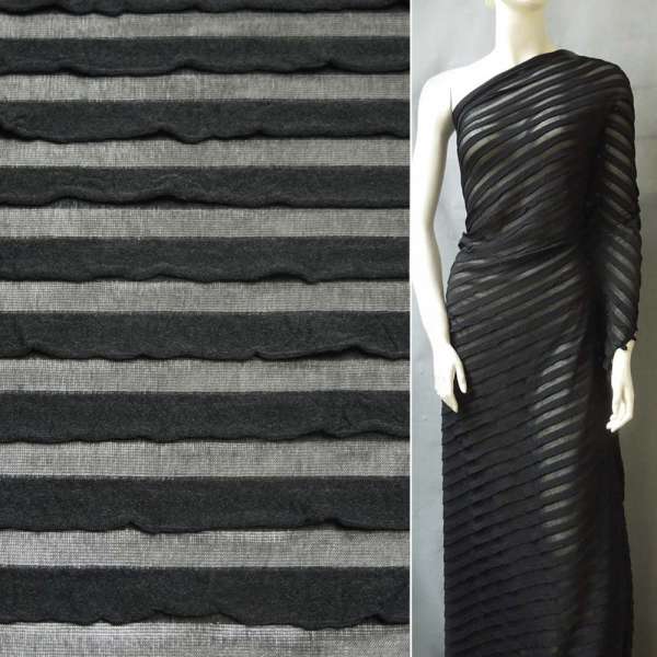 Трикотаж чорний з рюшами ш.150