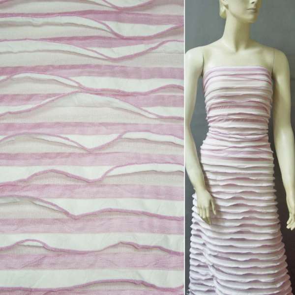 Трикотаж молочно-рожевий з рюшами ш.150