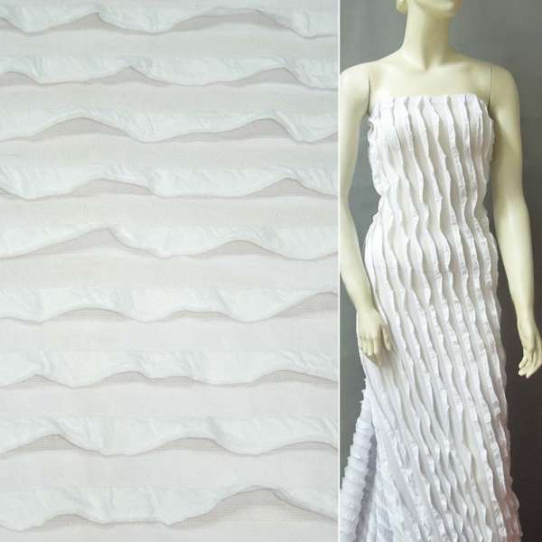 Трикотаж белый с рюшами ш.150