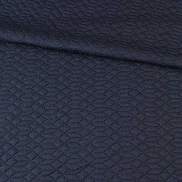 Трикотаж двойной синий темный, стеганые квадраты, ромбы, ш.155