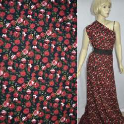 Трикотаж черный в красные розы ш.160