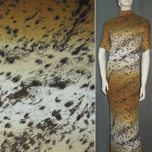 Трикотаж с шерстью принт леопард (раппорт) бежево-терракотовый с коричневым ш.160