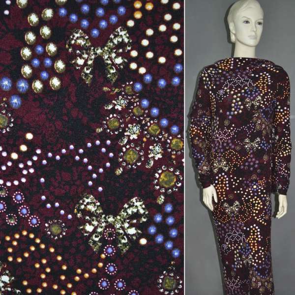 Трикотаж с шерстью бордовый темный с разноцветным огоньком ш.172