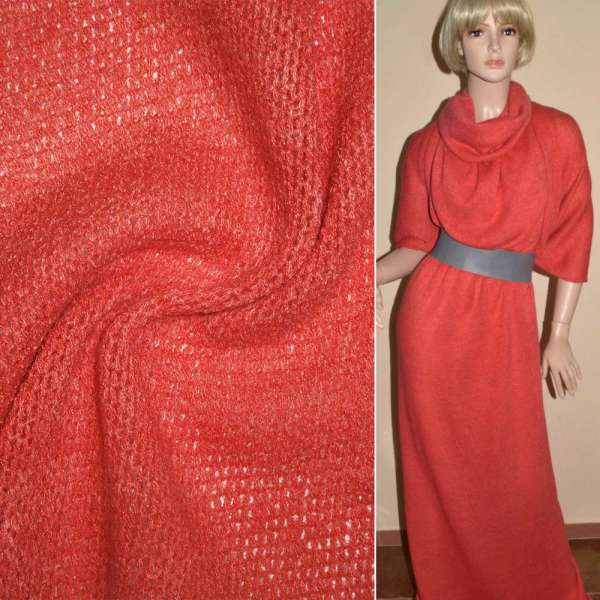 Трикотаж с шерстью вязаный коралловый ш.170