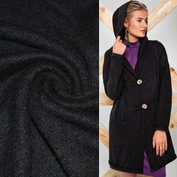 Трикотаж с шерстью вязаный черный ш.175