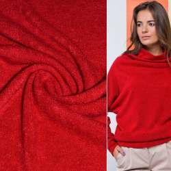 Трикотаж с шерстью вязаный красный яркий ш.175