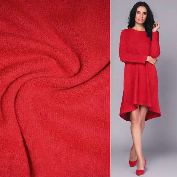 Трикотаж с шерстью вязаный алый ш.170