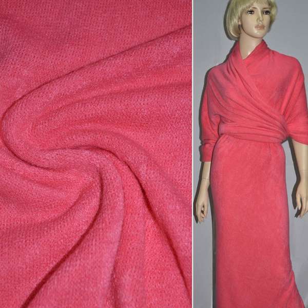 Трикотаж с шерстью вязаный розовый яркий ш.170