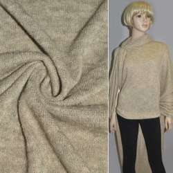Трикотаж с шерстью вязаный меланжевый бежево-серый ш.175