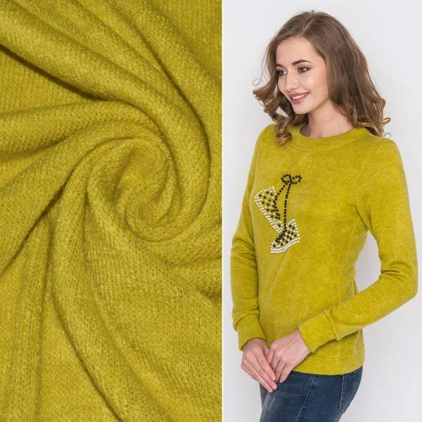 Трикотаж с шерстью вязаный желто-салатовый ш.175