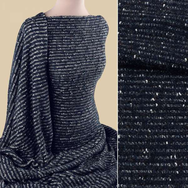 Трикотаж букле синий темный с белыми полосками ш.160