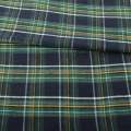 Фланель рубашечная синяя темная в зелено-желто-белую клетку ш.150