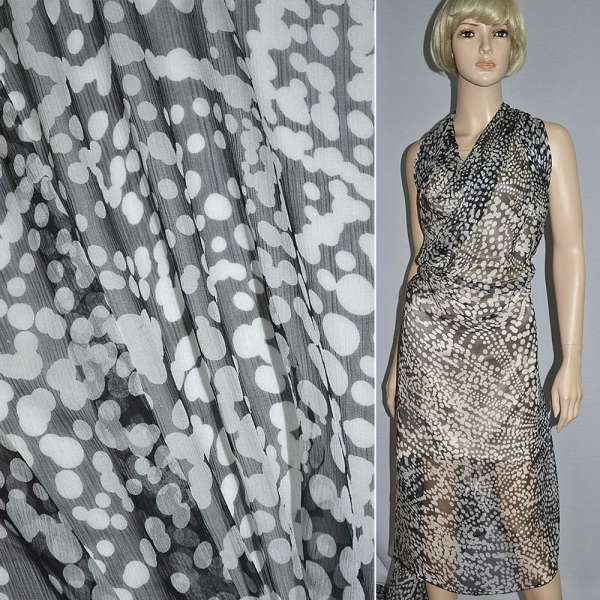 Шелк черный в мелкий белый горох, ш.140