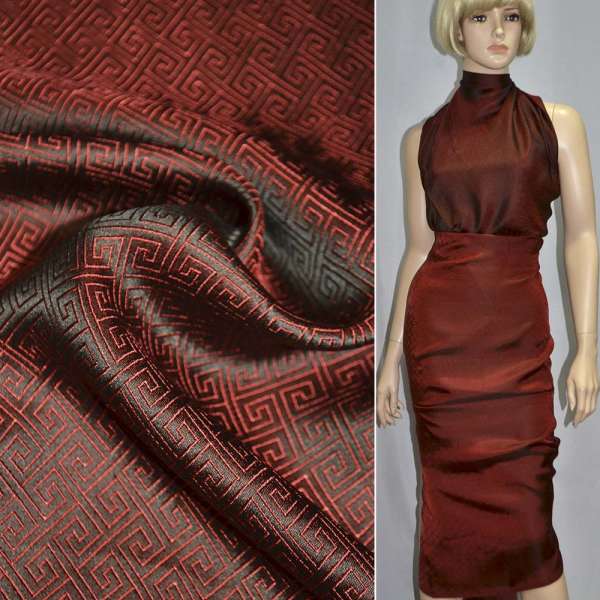 Шелк натуральный жаккардовый бордовый ш.88