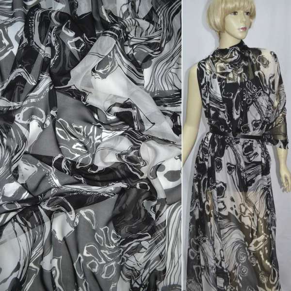 Шелк черно-белый с абстрактным рисунком, ш.140