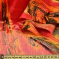 Шелк красный с желтым абстрактным рисунком и золотым люрексом ш.140