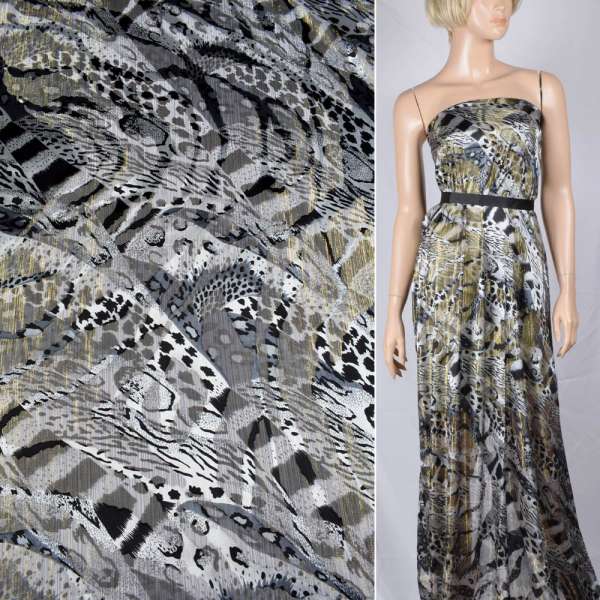 Шелк молочно-серый "леопард" с золотым люрексом ш.136