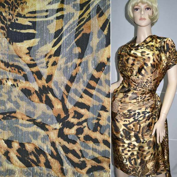 Шелк золотисто-черный "леопард" с золотым люрексом ш.140