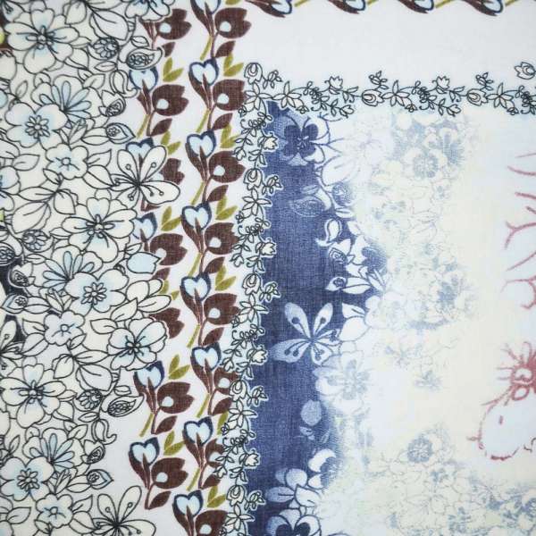 Батист бело-синий в коричнево-голубые цветы ш.136
