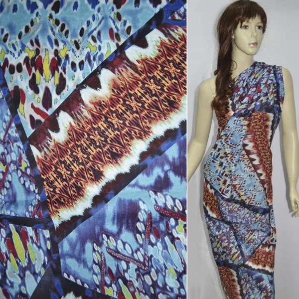 Батист блакитний в різнокольорові геометричні фігури ш.142