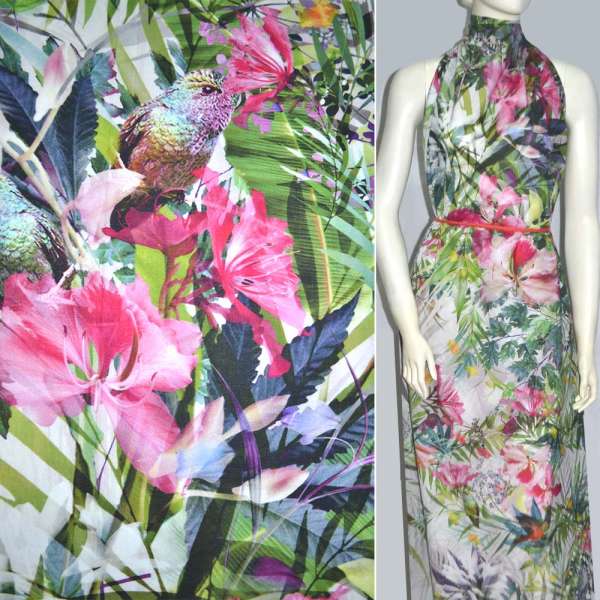 Батист белый с малиново-синими цветами ш.142