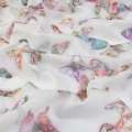 Батист молочно-серый с разноцветными бабочками ш.140