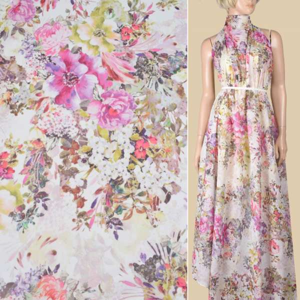 Батист молочний з бузково-салатовим кольорами ш.150