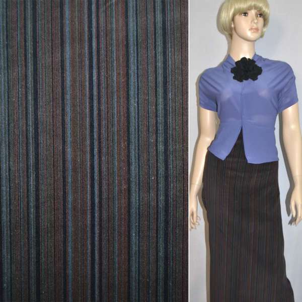 Микровельвет стрейч коричневый в цветную полоску, ш.145