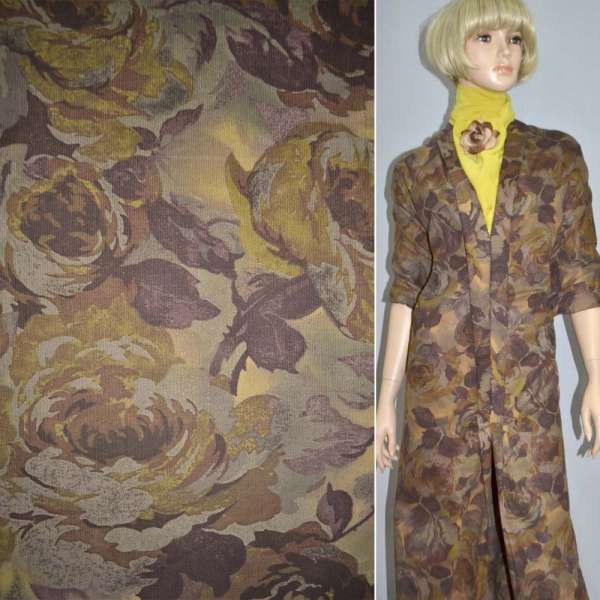 Микровельвет бежево-серый с темно-коричневым рисунком, ш.142