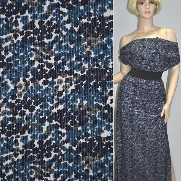 Микровельвет песочный с мелкими сине-бирюзовыми цветами, ш.145