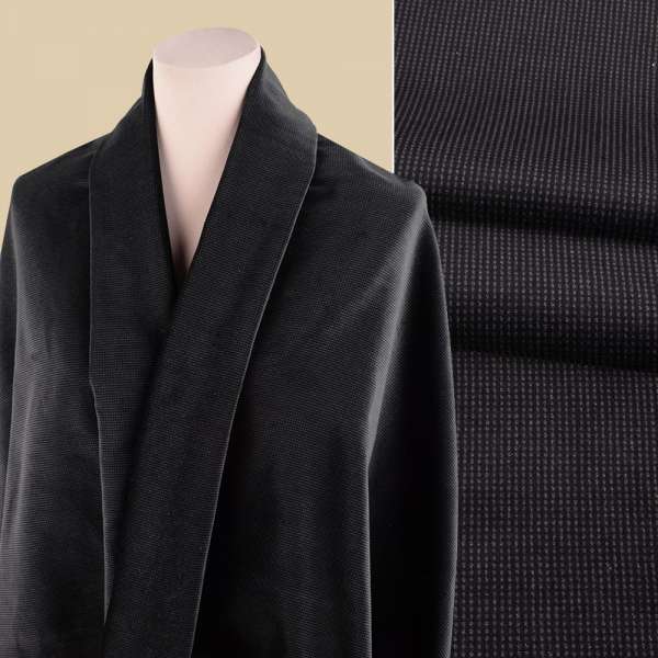 Велюр хлопковый черный в серую точку, ш.142